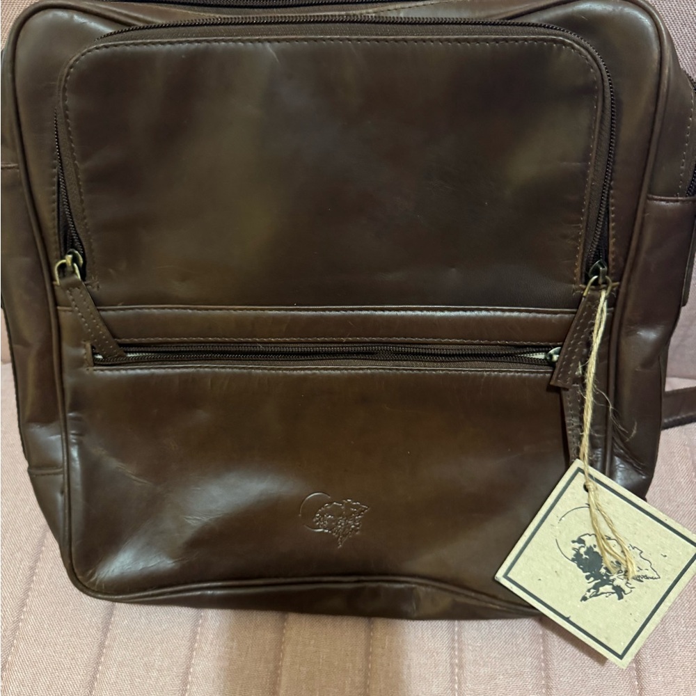 Brown PU Leather Messenger Bag